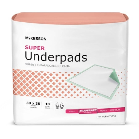Mckesson Moderate Absorbency Underpad, 30 x 30 Inch, 10PK UPMD3030